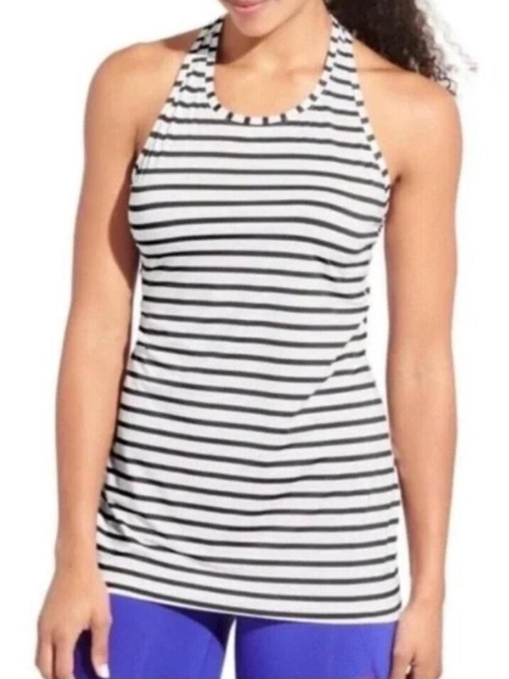 Athleta white and black striped halter style neck tank top